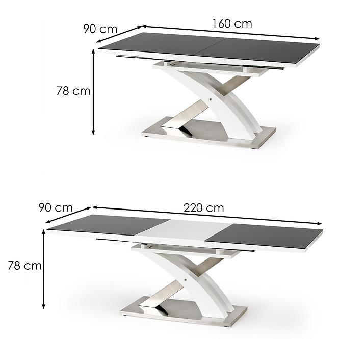 Esstisch Sandor 2 160/220 Glas-Schwarz/Mdf-Weiß,2