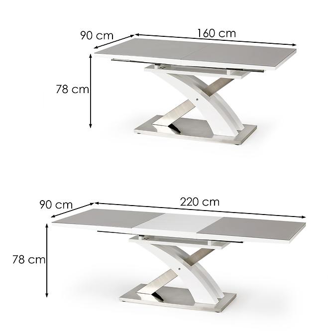 Esstisch Sandor 2 160/220 Glas/Mdf/Stahl – Aschfahl/Weiß,3