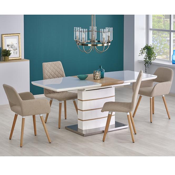 Esstisch Toronto 140/180 Mdf/Glas/Stahl – Weiß/Eiche Golden,11