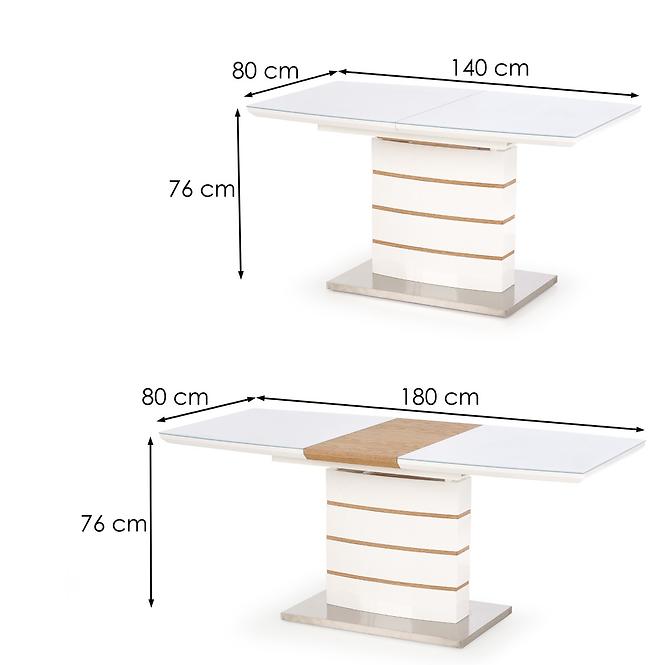 Esstisch Toronto 140/180 Mdf/Glas/Stahl – Weiß/Eiche Golden,3