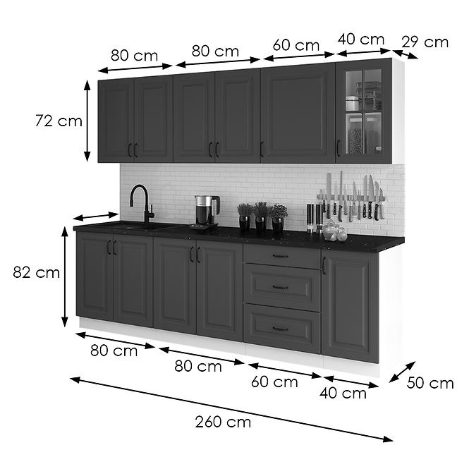 Küchenzeile Stilo Graphit mat/weiß 260 BB