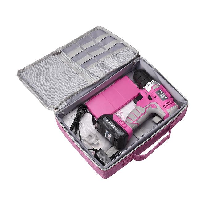 Akku-Bohrschrauber Extol Lady, 12V Li-Ion, 1300mAh, in Tasche, rosafarbig