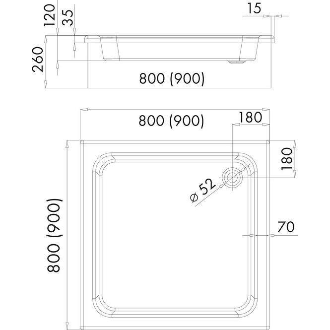 Duschwanne quadratisch 80x80x26 Grawello 3.011,2