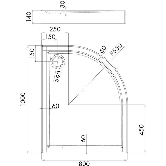 Duschwanne halbrund Competia 80/100/14 links 3.0171,2