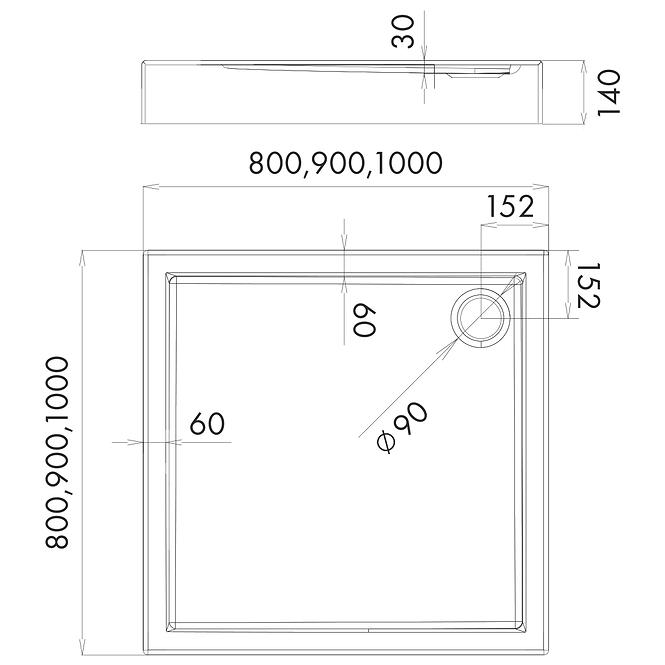 Duschwanne quadratisch ASTRO II 100x100x14 AQM0162,2