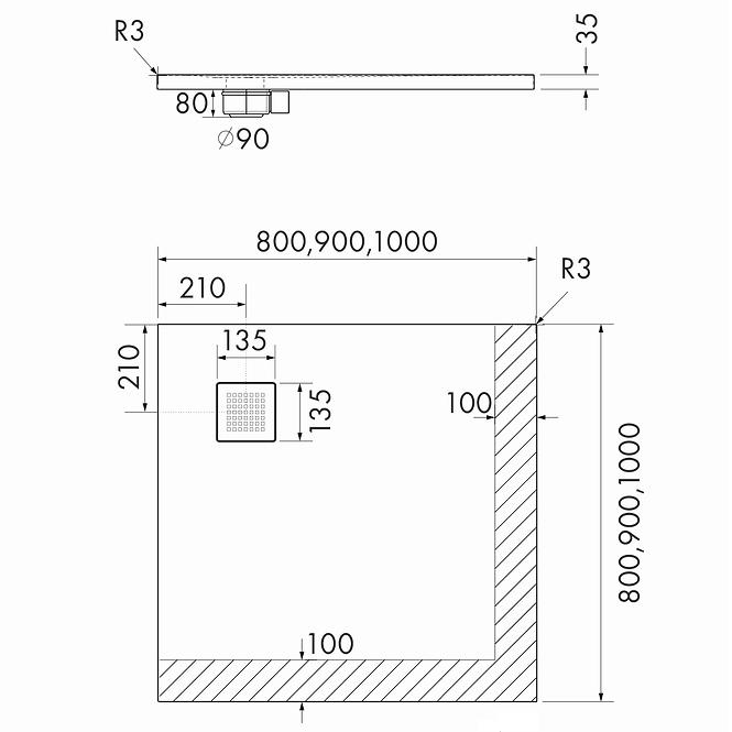 Duschwanne Kw Kalait Smooth White 90x90x3,5 3.3101-M2,2