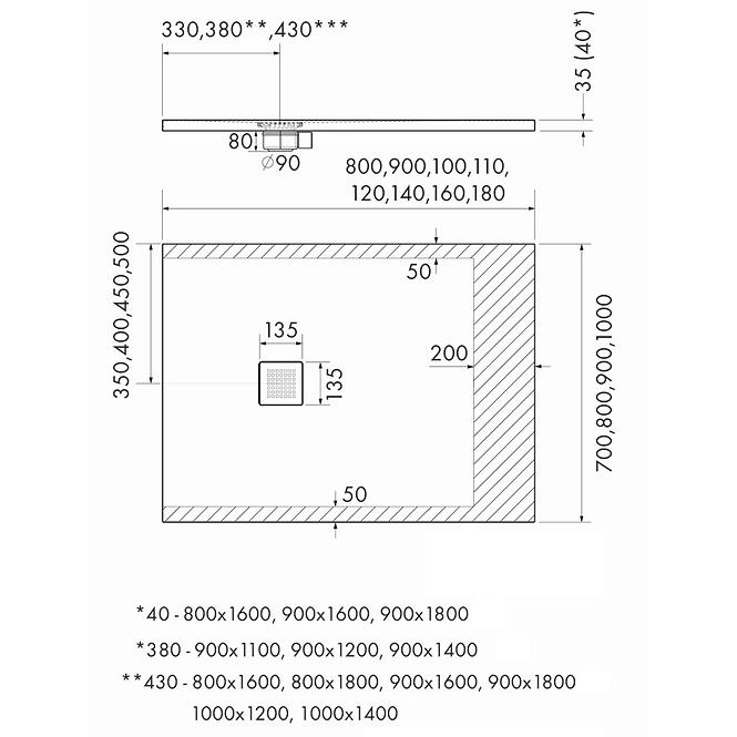Duschwanne Kw Kalait Smooth White 90x110x3,5 3.3116-M2,2