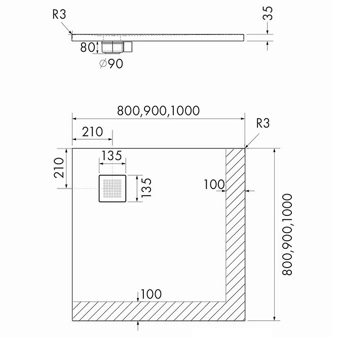 Duschwanne Kw Kalait White Stone 80x80x3,5 3.3100/B/ST-M2,2