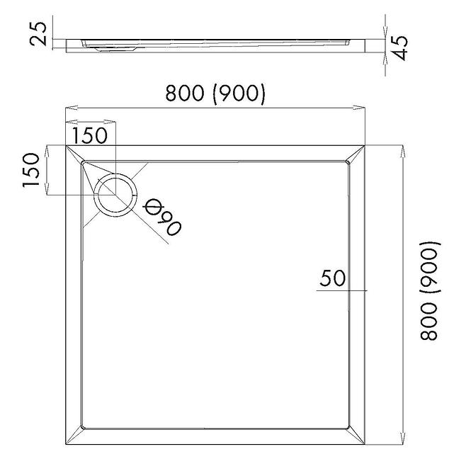 Duschwanne Kw Caspar New Cement Stone 90x90x4,5 3.2331/CT/ST,2