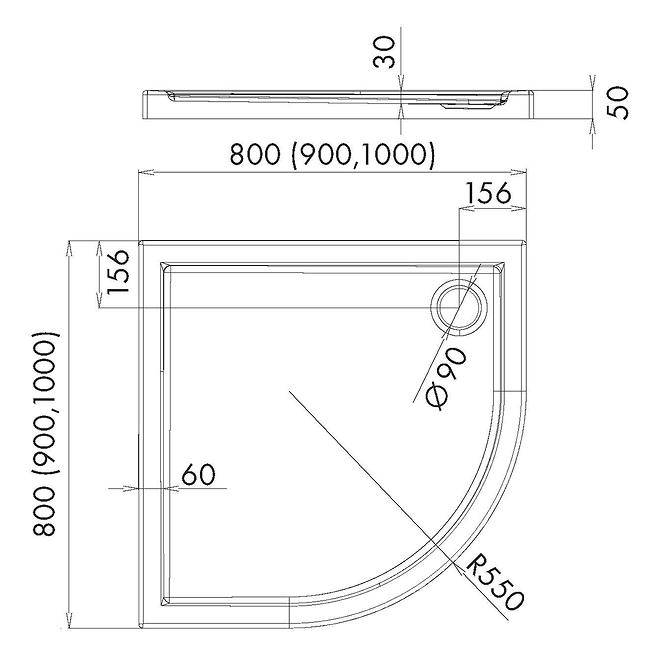 Duschwanne halbrund 80x80x5 R55 Espera AQM263,2