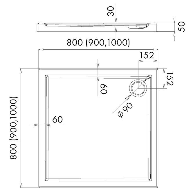 Duschwanne quadratisch Black Stone 90x90x5 Espera AQM261CST,2