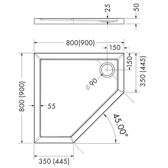 Duschwanne fünfeckig Black Stone 80x80x5 Espera AQM2397CST,2