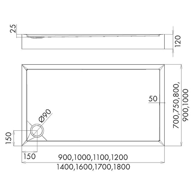 Duschwanne rechteckig 90x100x12 Espera Plus AQM4645,2