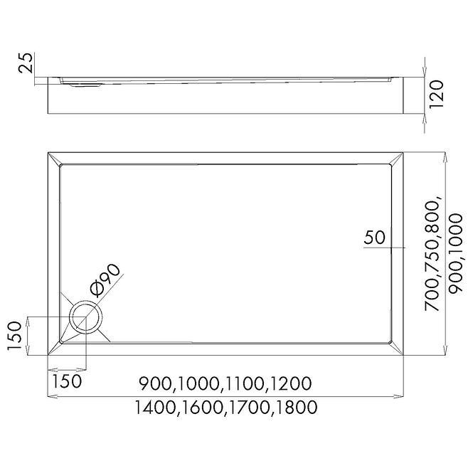 Duschwanne rechteckig Black Mat 80x100x12 Espera Plus AQM4636CMG,2