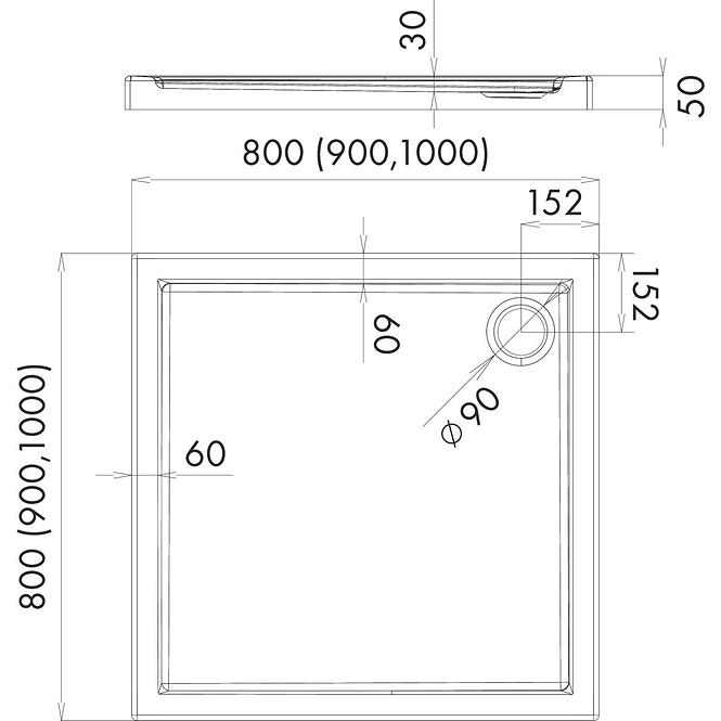 Duschwanne quadratisch  90x90x5 Corrina 3.061,2
