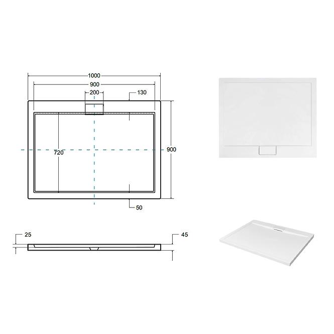 Duschwanne Ultraslim Axim rechteckig 90x100x4,5 + siphon