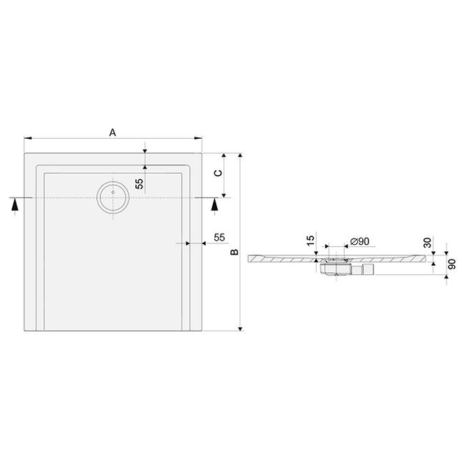 Duschwanne B-M/Space S 100x100x1,5,2