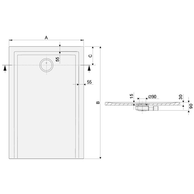Duschwanne B-M/Space S 90x130x1,5,2