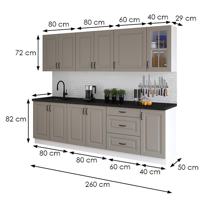 Küchenzeile Stilo claygrey/weiß 260 ohne Arbeitsplatte