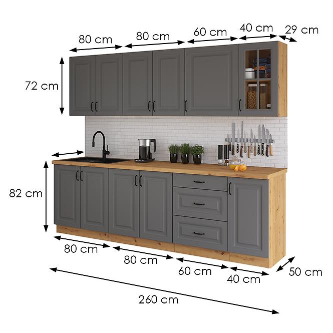 Küchenzeile Stilo dustgrey/artisan 260 ohne Arbeitsplatte