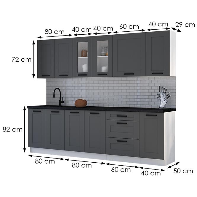 Küchenzeile Luna dustgrey/weiß 260 ohne Arbeitsplatte