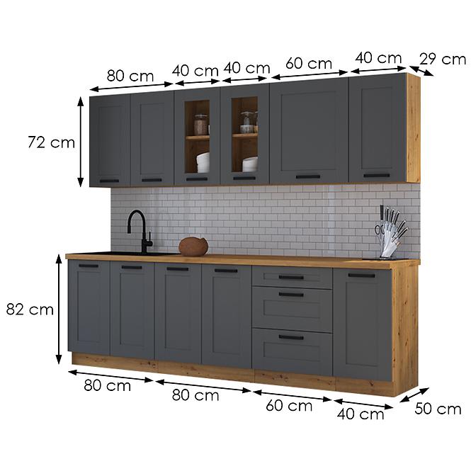 Küchenzeile Luna dustgrey/artisan 260 ohne Arbeitsplatte
