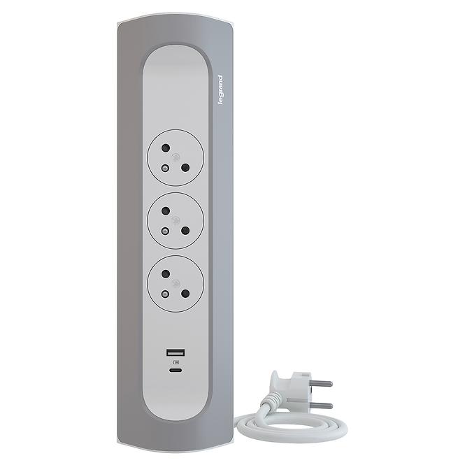 Steckdosenleiste eckig 3Z 1 m + USB A + USB C MAX.15 W