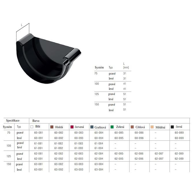 Rinnenendstück links 150 mm Bryza Weiß