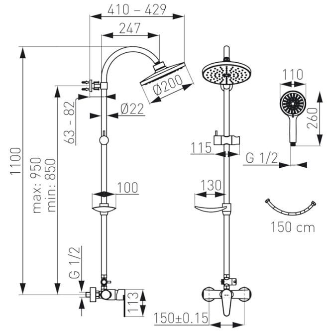 Duschset mit duscharmatur Tudela