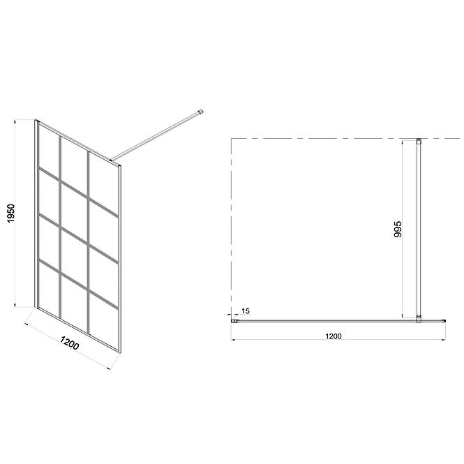 Duschwand WALK-IN Metro 120x195 schwarz