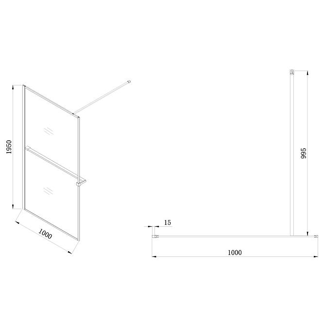Duschwand WALK-IN Rest 100x195 schwarz