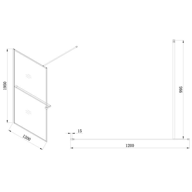 Duschwand WALK-IN Rest 120x195 schwarz