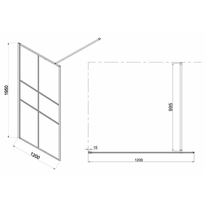 Duschwand WALK-IN Grand 120x195 schwarz