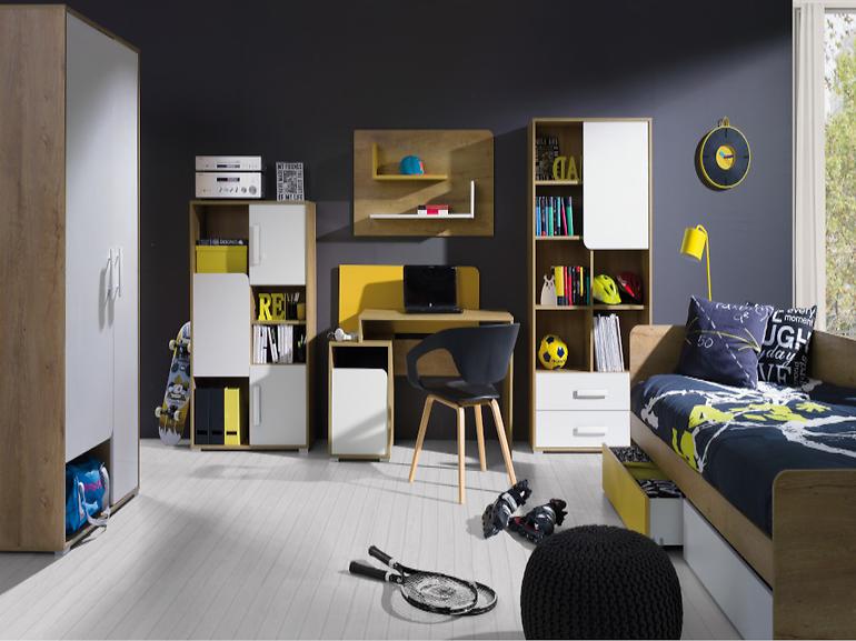 Bett Bruno 90cm Grau/Weiß/Gelb