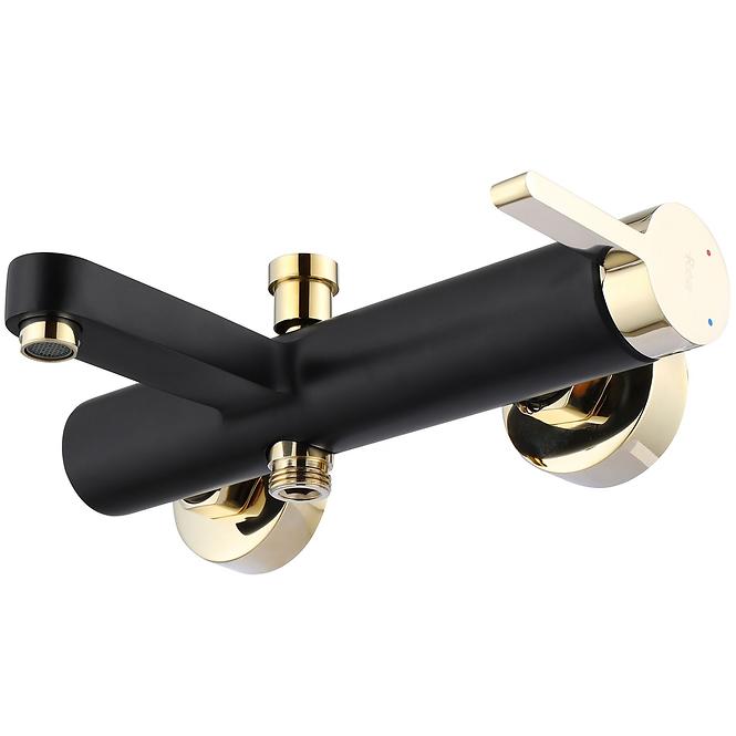 Badewanne-Armatur mit Duschset Rea Polo Schwarz/Gold
