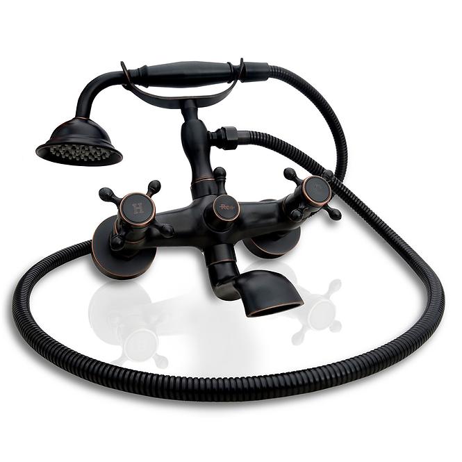 Badewanne-Armatur mit Duschset Rea Retro Schwarz