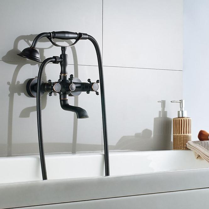 Badewanne-Armatur mit Duschset Rea Retro Schwarz
