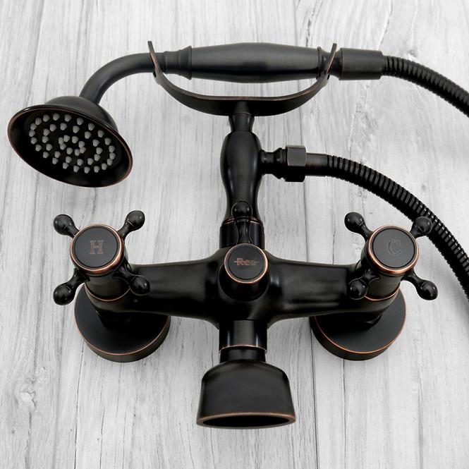 Badewanne-Armatur mit Duschset Rea Retro Schwarz