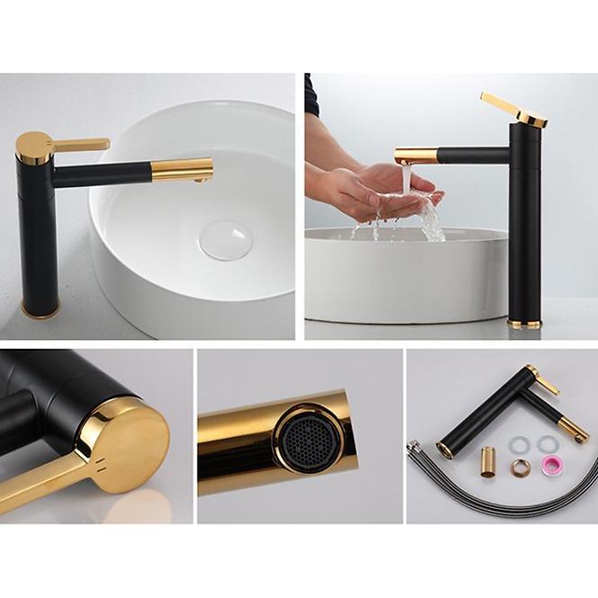 Waschbecken-Armatur hoch Rea Smart Schwarz/Gold