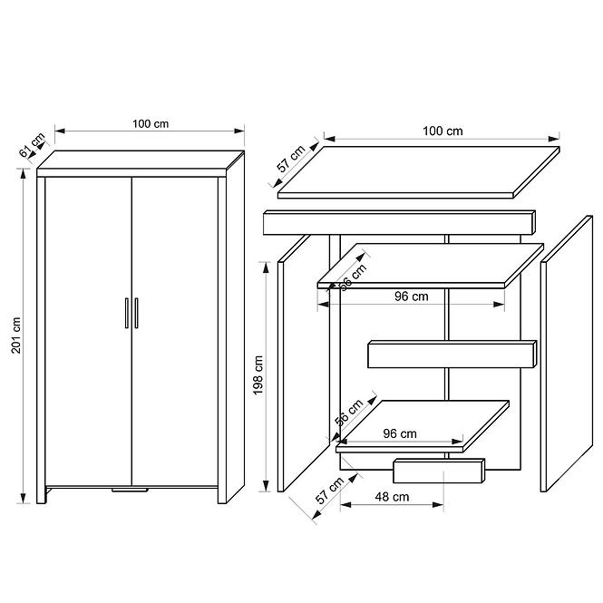 Schrank Cezar 100cm Milano/Weiß