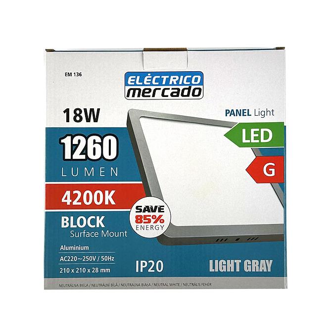 PANEL LED BLOCK 18W 4200K QUADRAT HELLGRAU