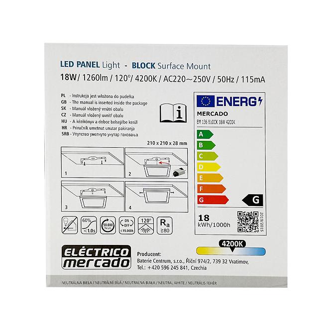 PANEL LED BLOCK 18W 4200K QUADRAT HELLGRAU