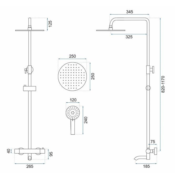 Duschset mit Thermostat Lungo Rea P6608 Weiß,2