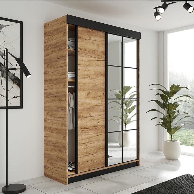 Kleiderschrank Lamaro 138 Eiche Craft Golden + schwarze Elemente