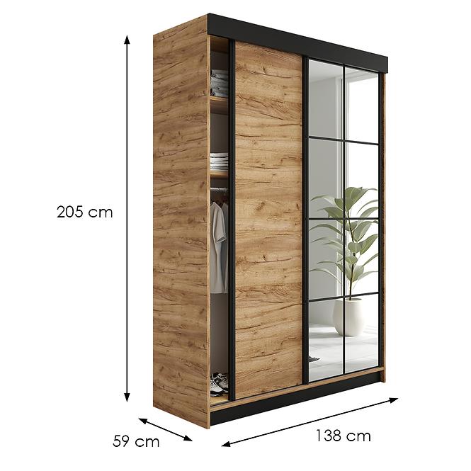 Kleiderschrank Lamaro 138 Eiche Craft Golden + schwarze Elemente