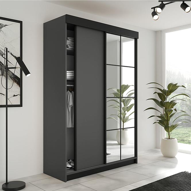 Kleiderschrank Lamaro 138 Grafit-Anthrazit  + schwarze Elemente