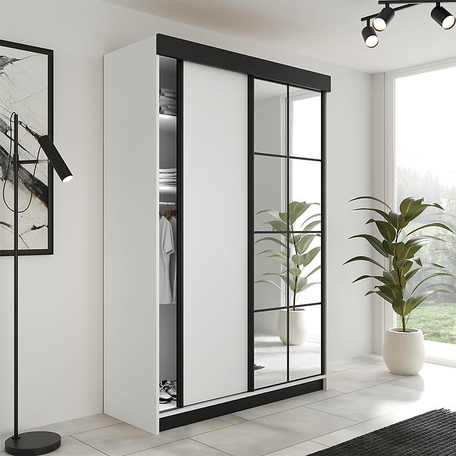 Kleiderschrank Lamaro 167 Weiß + schwarze Elemente