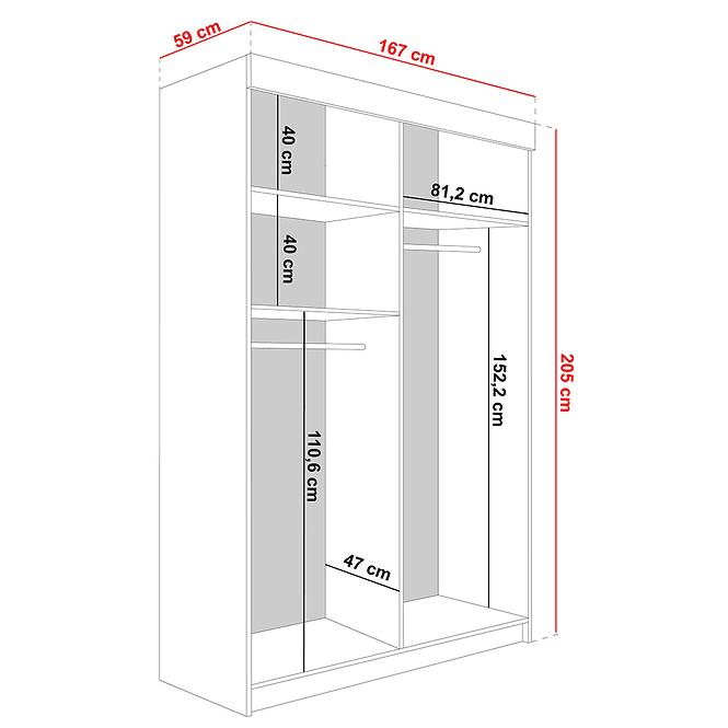 Kleiderschrank Lamaro 167 Weiß + schwarze Elemente