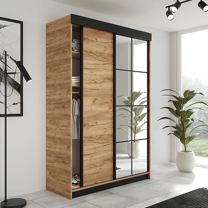 Kleiderschrank Lamaro 167 Eiche Craft Golden + schwarze Elemente