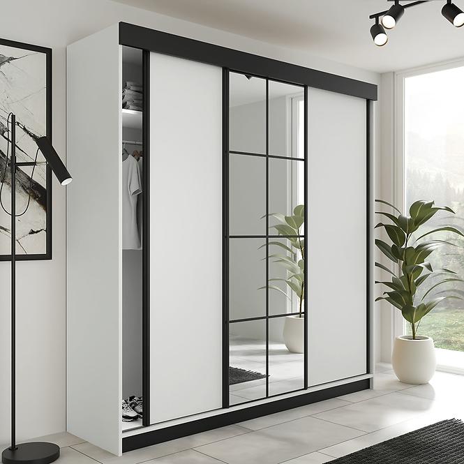 Kleiderschrank Lamaro 200 Weiß + schwarze Elemente